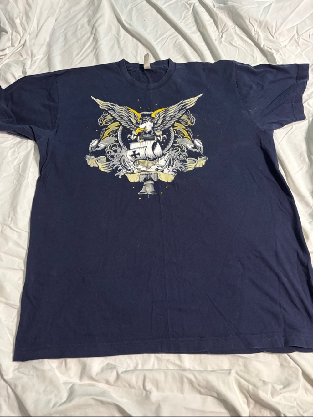 Navy Short-Sleeve Graphic Crewneck T-Shirt with Winged Crest